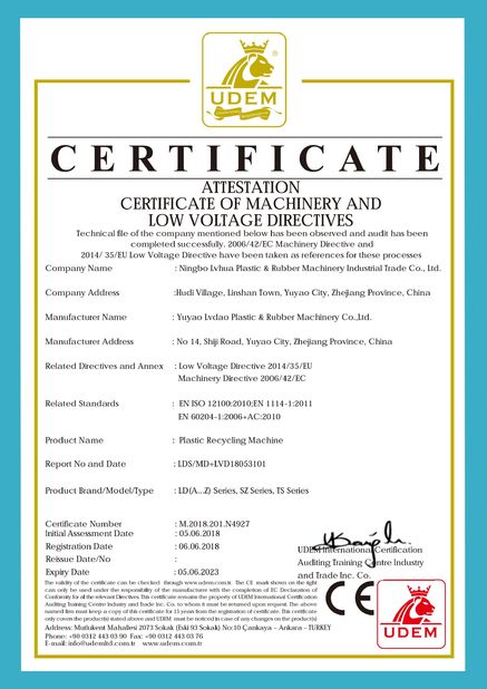Cina NINGBO LVHUA PLASTIC &amp; RUBBER MACHINERY INDUSTRIAL TRADE CO.,LTD. Sertifikasi